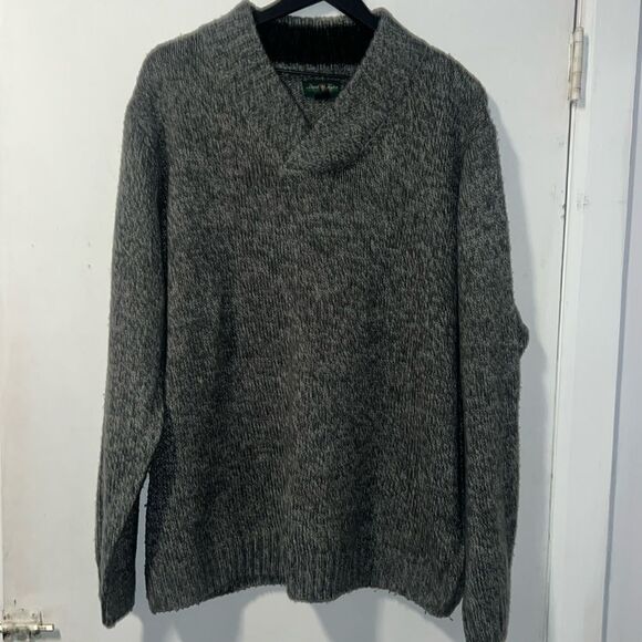 DAVID TAYLOR Gray Marled V Neck Sweater-XL - Picture 1 of 9